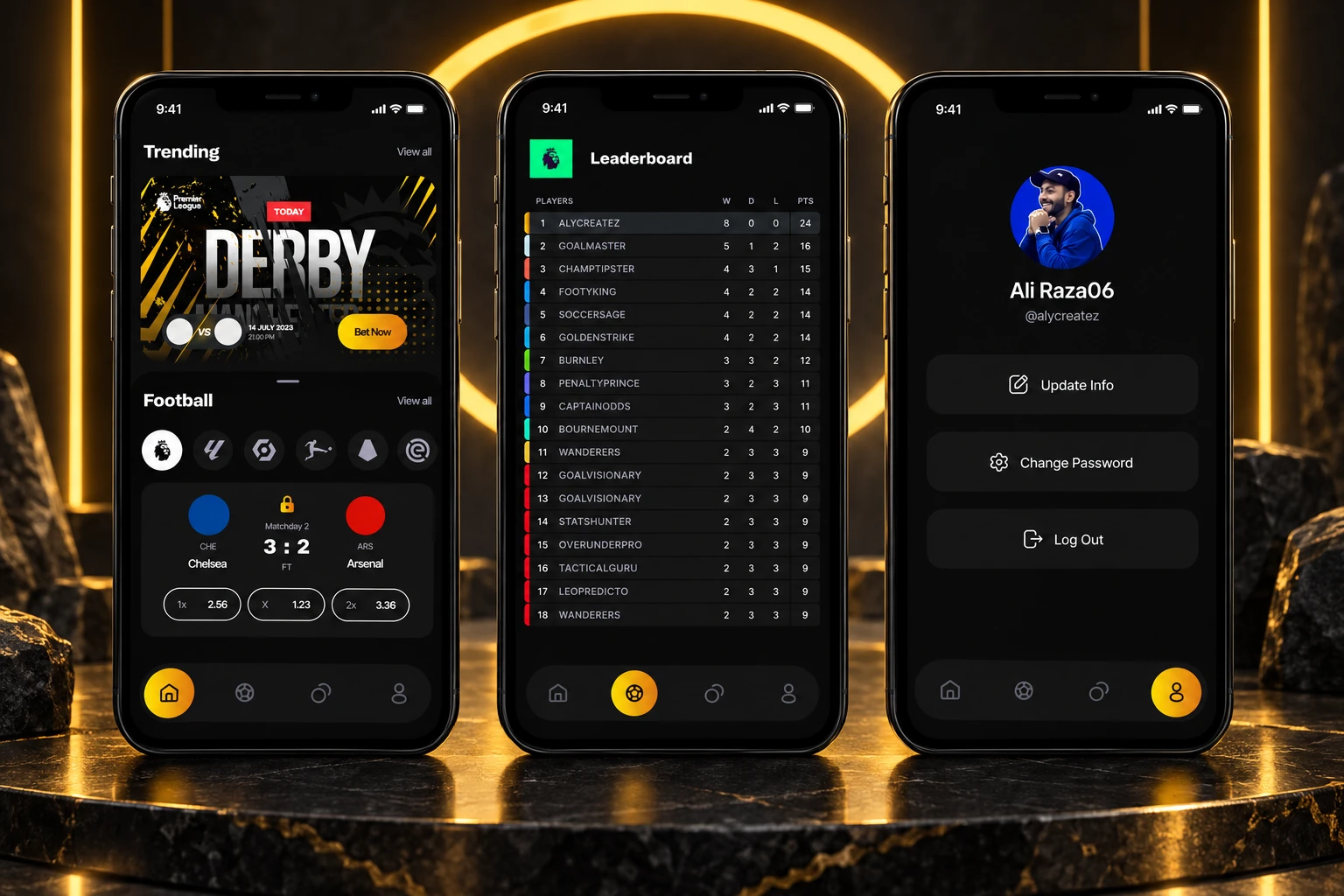 GoldenGoal — Interface presentation