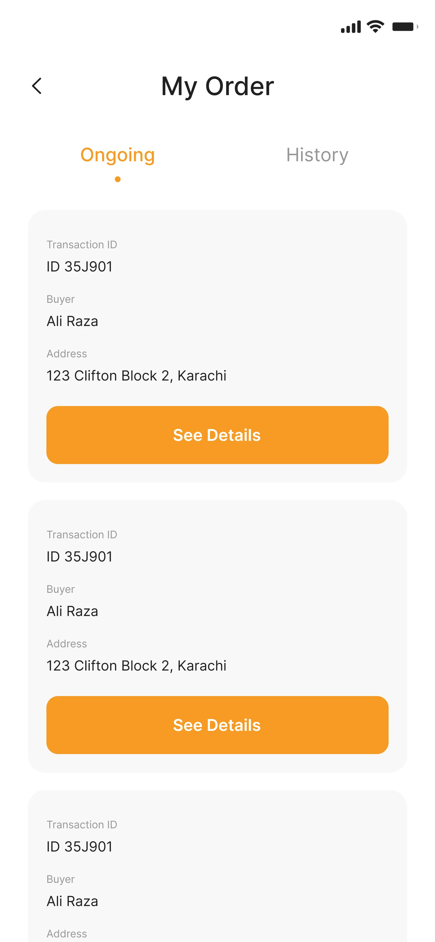 Imtiaz shopping app — My Order